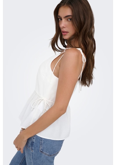 Only Onlnele Regular Fit V Yaka Bağlama Detaylı İnce Askılı Bluz Bayan Bluz 15370325 Ekru