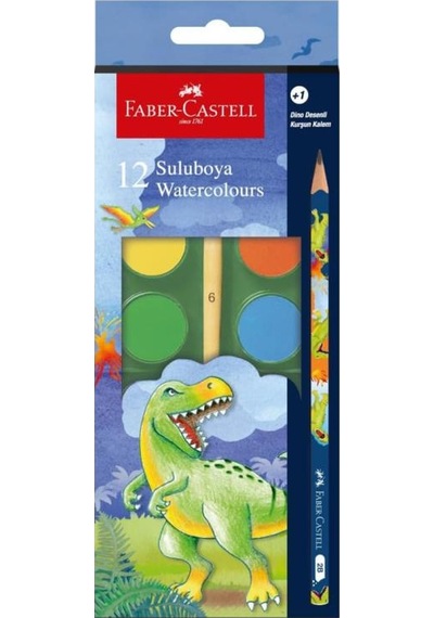 Faber Castell Dino Büyük Boy Sulu Boya 12 Li + 1 Kurşun Kalem Hediyeli Çok Renkli