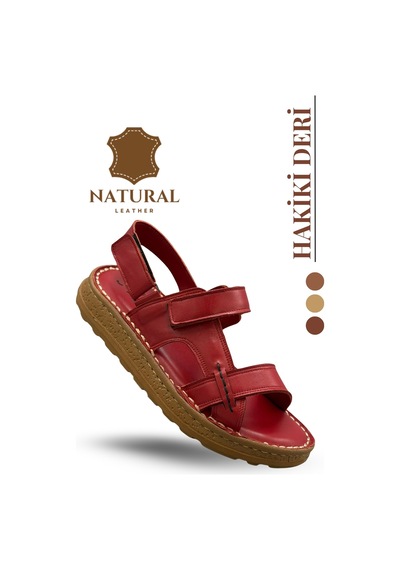 Sermoda Hakiki Deri Erkek Sandalet - Yumuşak Kalın Tabanlı Hakiki Deri Erkek Sandalet Kırmızı Sermoda Hakiki Deri Erkek Sandalet - Yumuşak Kalın Tabanlı Hakiki Deri Erkek Sandalet Kırmızı