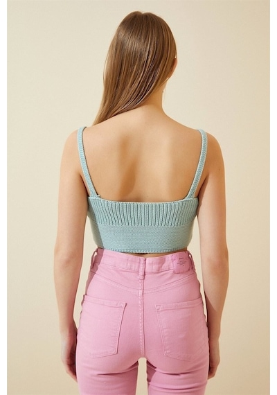Aqe Fashion Kadın Mint Yeşili Önü Bağcıklı Bluz-Mint Yeşili