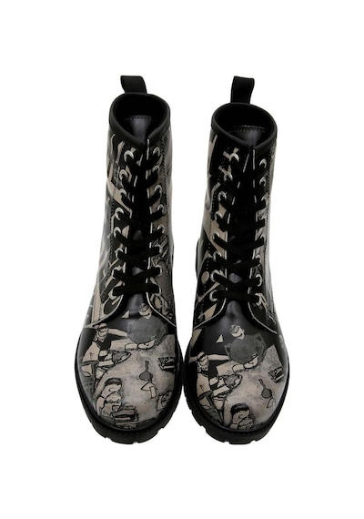 Kadın Vegan Deri Siyah Uzun Bot - Supper Blackwhite Tasarım Multicolor