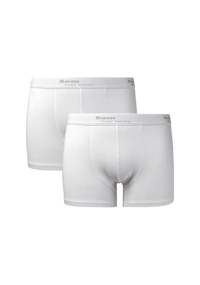 Kom Erkek Pamuklu Modal Lastikli Bel Dar Paça 2'li Boxer Beyaz
