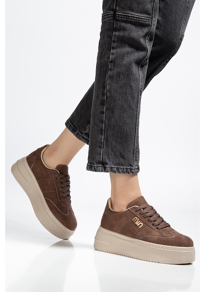 Bahrina Kadın Beyaz Cilt Kalın Taban Tokalı Sneaker Kahverengi