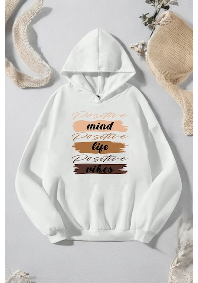 Uyguntarz Mind Life Vibes Baskılı Oversize Sweatshirt Mavi