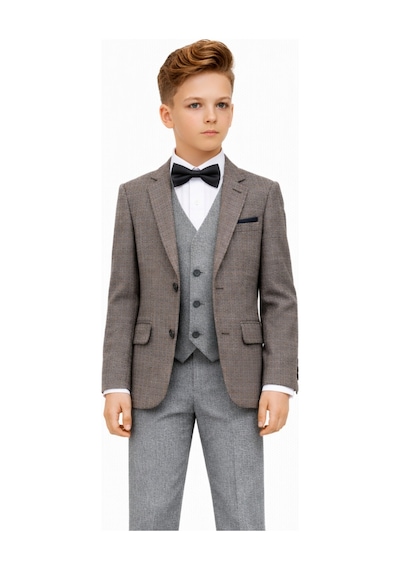 Ahengim Erkek Çocuk Slim Fit Dokulu Çizgili Spor Takım Elbise Ak195-196 Gri