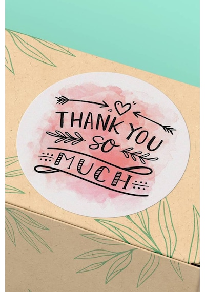 90 Adet Thank You So Much Teşekkür Etiketi Pembe 3x3cm St2041 Çok Renkli