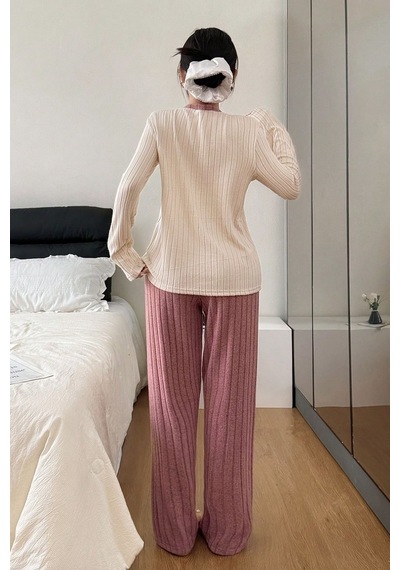 Bella Notte Pembe Nakışlı Pembe Uzun Kollu Pijama Takımı