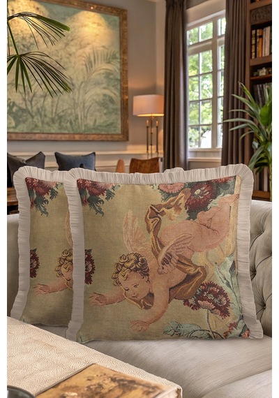 Barok Melek Motifli Saçaklı Yastık Kılıfı - Klasik Vintage Rustik Krem Püsküllü Kırlent Kılıfı Batımı Saks Mavisi Barok Melek Motifli Saçaklı Yastık Kılıfı - Klasik Vintage Rustik Krem Püsküllü Kırlent Kılıfı Batımı Saks Mavisi