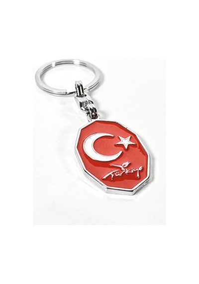 Kırmızı Ay Yıldız, Türkiye Yazılı Sekizgen Metal Anahtarlık Çok Renkli
