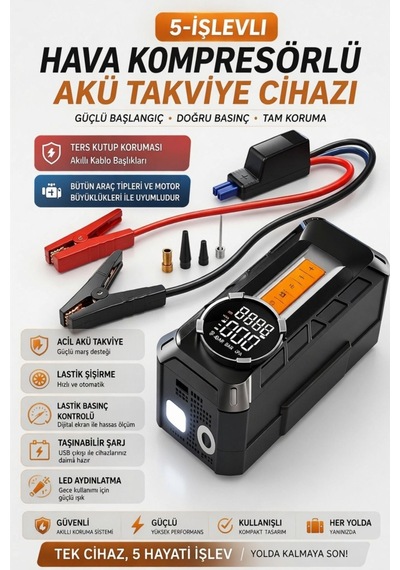 Akü Takviye Cihazı Araç Hava Kompresörü 1000a 150 Psı 8000 Mah