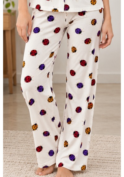 Kadın Desenli Beyaz Kısa Kollu Pijama Takımı 4828