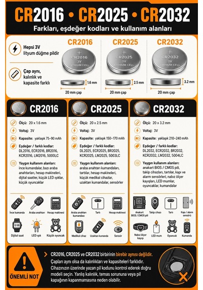 5 Adet Cr2032 Lityum Büyük Düğme Pil 3 Volt Bios Tartı Kumanda Sensör Oyuncak Pili