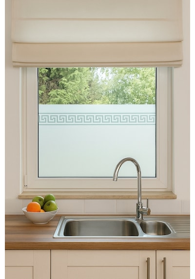Technosmart 45x200cm Meander Motifli Statik Cam Filmi Kaplama Mutfak Ofis Banyo Pencere