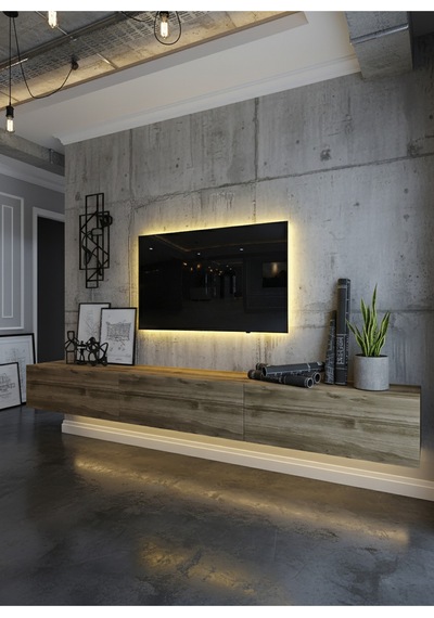 Resital Ledli Duvara Monte Tv Sehpası - Ceviz - W6008-2 Ceviz