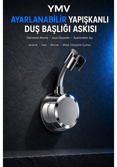Ymv Vakumlu Duş Başlığı Tutucu Ayarlanabilir Vantuzlu Duş Askısı Delmeden Banyo Duvar Aparatı Krom