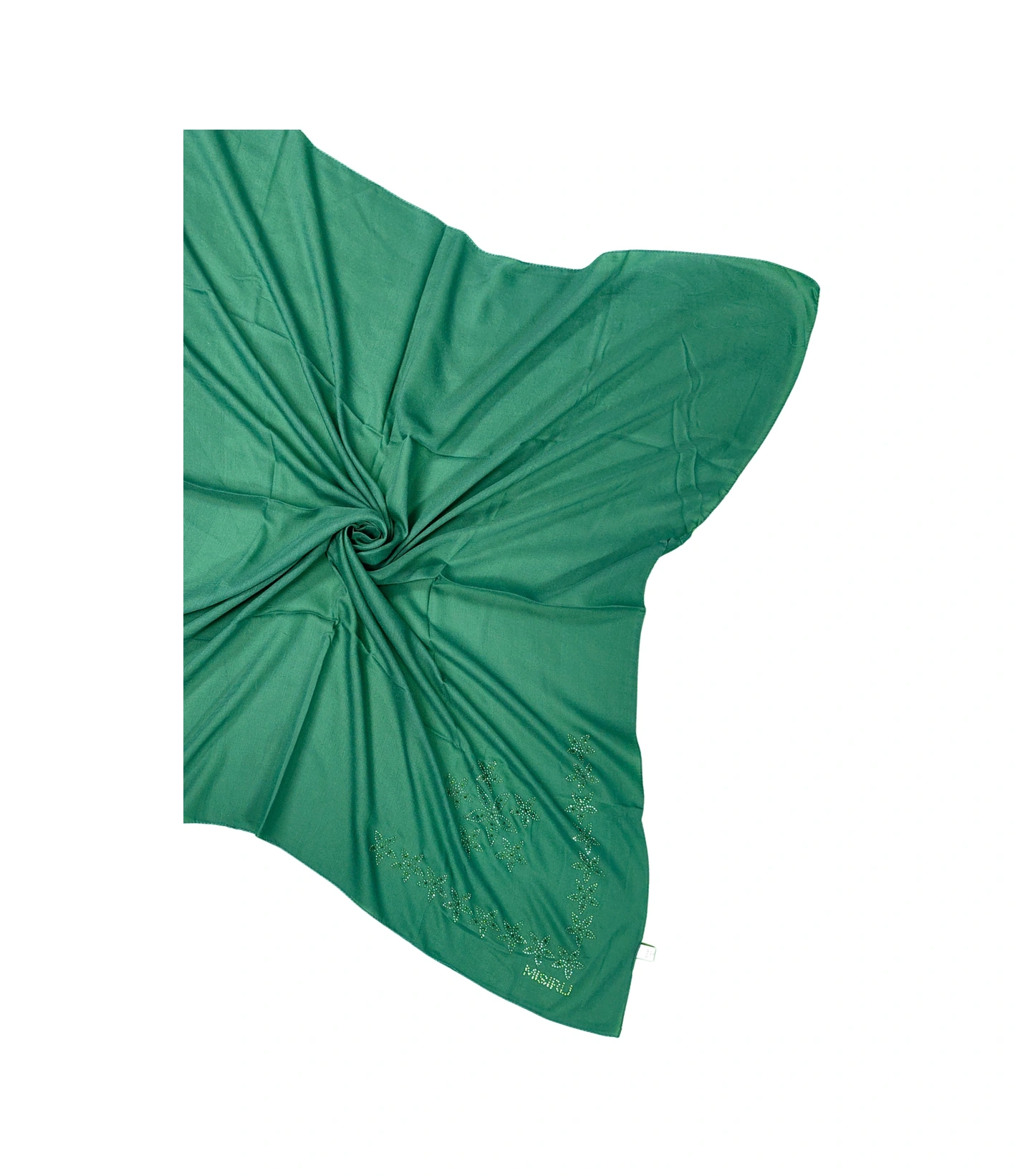 Mim Eşarp Mısırlı Eşarpları Taşlı Pamuklu Yazma Eşarp - 100x100 Cm Zümrüt