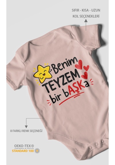 Morivokids Benim Teyzem Bir Başka Kısa Kollu Bebek Body %100 Pamuk Pastel Pembe