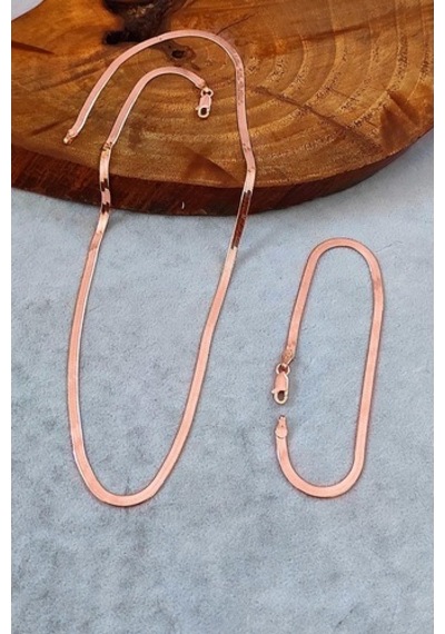 Yassı Kolye Ve Bileklik Rose Gümüş Takımı Set-397