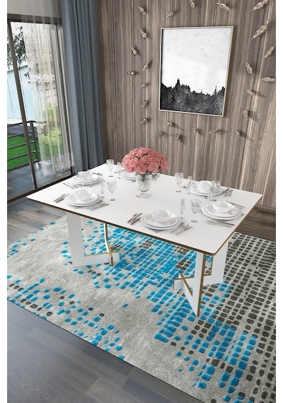 Asra Trend Yemek Masası YM-02 %100 MDF 6 Kişilik Modern Mutfak Masası Beyaz