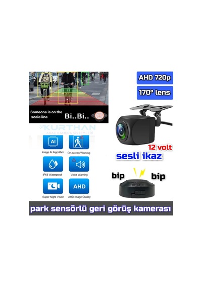Buzzer Ahd 720p Adas Park Kamerası 170'' Lens 1 Mp Sesli İkaz 12v