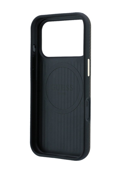 Apple iPhone Uyumlu 18 Pro Kılıf Guess Lisanslı M-safeli Pu Metal Üçgen Logolu Karbon Fiber Kevlar Kahverengi