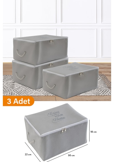 Serstil 3 Adet - Mini Boy Baskı Detaylı Antrasit Hurç 30 X 22 X 18 Cm Gri