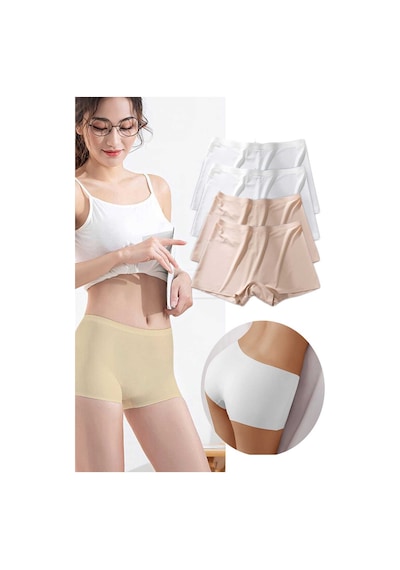 4 Adet Kadın Dikişsiz Görünmez İz Yapmaz Mini Şort Boxer Beyaz T Beyaz