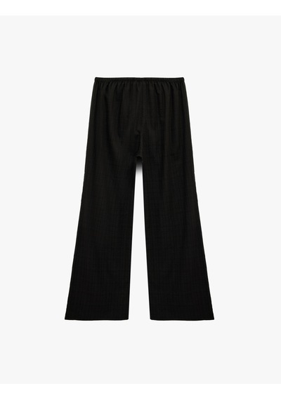 Koton Beli Bağcıklı Viskon Karışımlı Uzun Geniş Paça Pantolon Siyah 6sal40049ıw