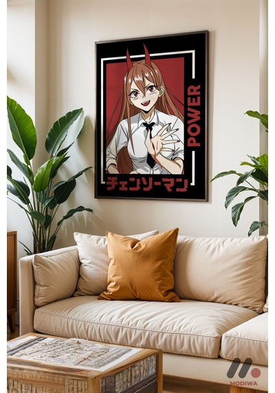 Chainsaw Man Power Anime Poster, Siyah Çerçeveli Duvar Tablosu - Anime Severlere Özel Hediye