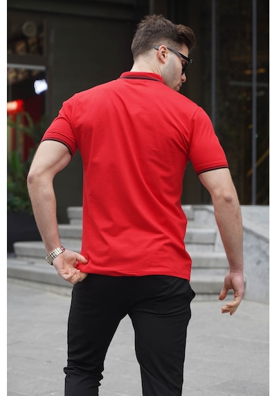 Madmext Kırmızı Çizgili Polo Yaka Tişört 5869-Kırmızı