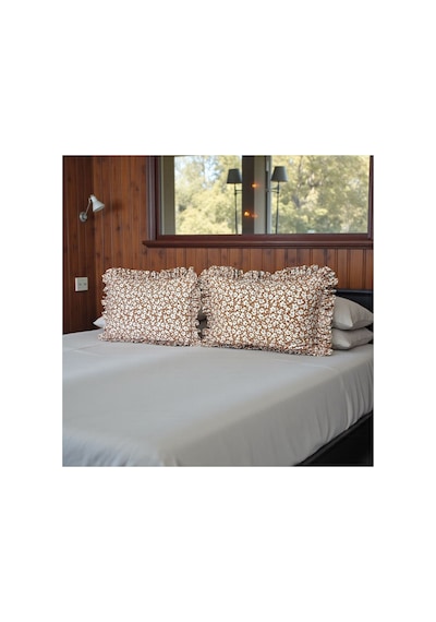 Fırfırlı Yastık Kılıfı 2 Li Set Tek Kişilik %100 Organik Pamuk 50x70 Cm 8 Farklı Desen Seçenekli Kiremit Beyaz Çiçekler