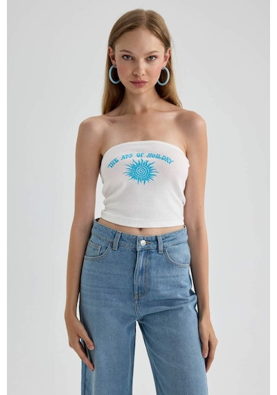 Defacto Baskılı Straplez Fitilli Kaşkorse Bluz B3998AX23HSWT32