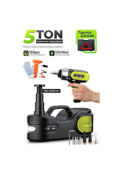 7go 5 Ton 4in1 Profesyonel Elektrikli Hidrolik Kriko Seti - 12v Ultra Lift Kaldırma + Dijital Kompre