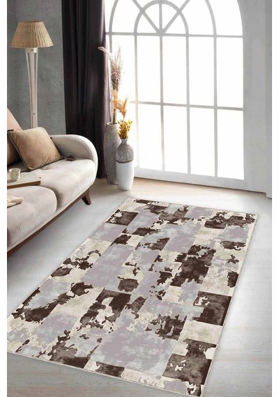 Kahverengi Vintage Kaymaz Tabanlı Dekoratif Halı Su01n11