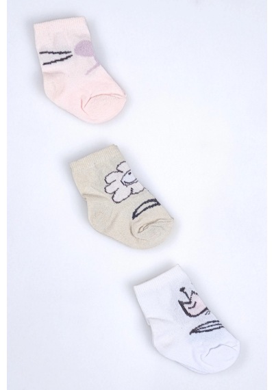 Cocole Socks Kız Bebek Soket Çorabı 3 Lü Set Pamuklu Minimalist & Çiçek Desenli Çok Renkli