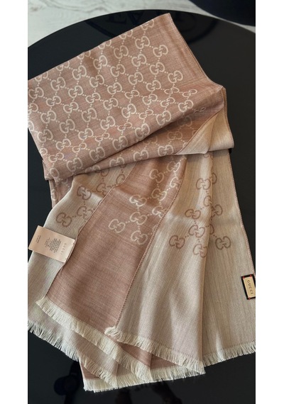 Miorel Scarfs İnce Kumaş G Desen Pamuklu Şal Yün İpek Şal 4 Mevsim Çift Taraflı Pudra