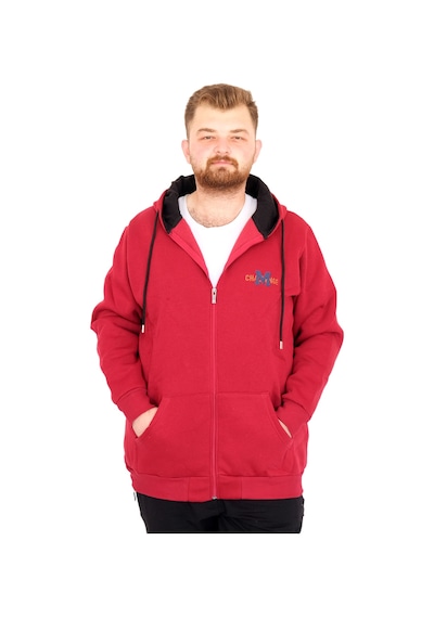Mode Xl Büyük Beden Erkek Kapüşonlu Fermuarlı Sweatshirt U25803 Bordo Bordo