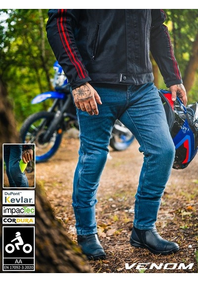 Venom Motosiklet Pantolon Blue Korumalı Kevlar Likralı Kot Motorcu Pantolonu Mavı