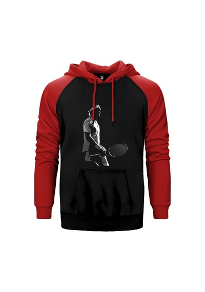 Roger Federer Siluet Kırmızı Renk Reglan Kol Sweatshirt / Hoodie