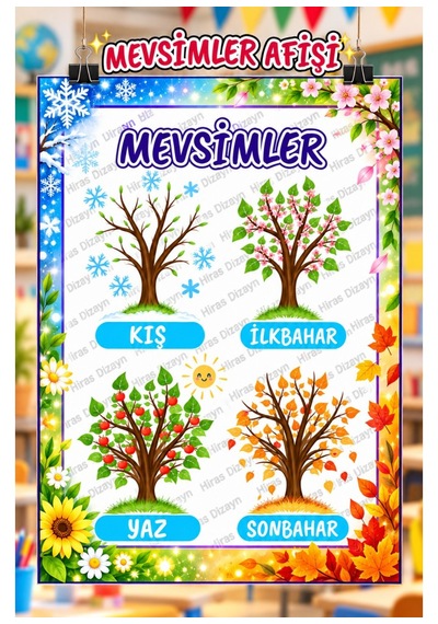 Hiras Dizayn Mevsimler Eğitici Afiş A3, 30 42 Cm