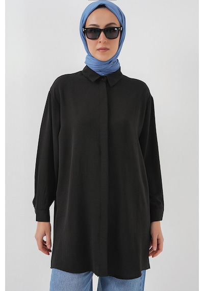 Hiccup Bdart Oversize Uzun Kollu Düğmeli Gömlek Bluz Siyah