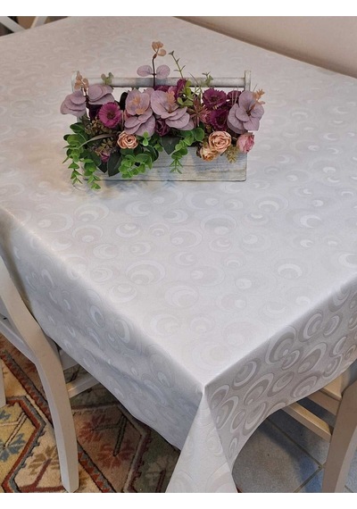 Elyaflı Pvc Muşamba - Desenli Silinebilir Masa Örtüsü Mrl52251 Beyaz
