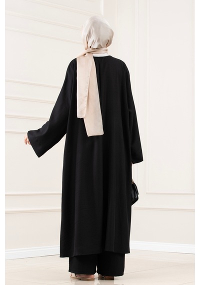 Sevitli Düğmeli Davin Abaya İkili Takım-siyah-5979