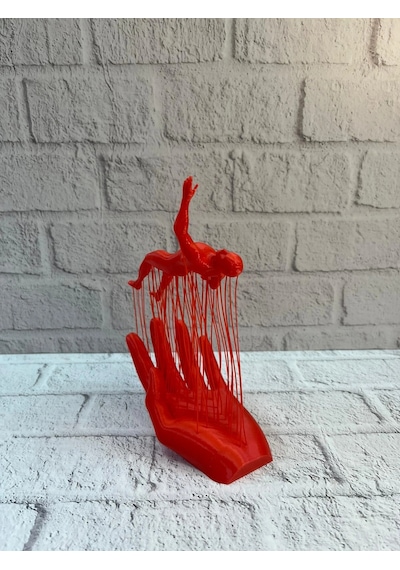 El Formlu İnsan Figürü Kırmızı Modern Dekoratif Biblo Soyut Tasarım 12x18 Cm