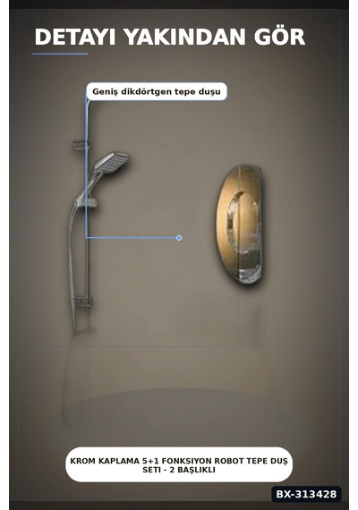 Bay Krom Kaplama 5+1 Fonksiyon Robot Tepe Duş Seti - 2 Başlıklı Banyo Takımı Bx-313428 Najmaddin Diğer