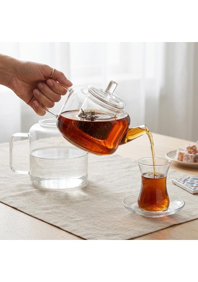 Flat Borosilikat Cam Çaydanlık Takımı 980 Ml Demlik + 1600 Ml Alt Demlik Çelik Süzgeçlü, Isıya Dayanıklı Bo Diğer