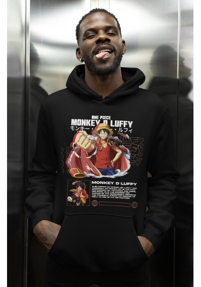 Sevbano One Piece Monkey D. Luffy Baskılı Unisex Oversize Anime Karakter Siyah