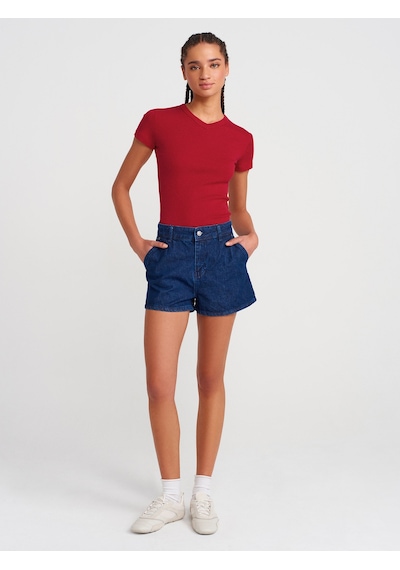 Dilvin 31673 V Yaka T-shirt-k.kırmızı K.kırmızı Kırmızı