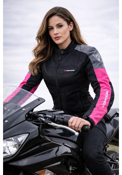 Venom Dynamic 4 Mevsim Ce Korumalı Pembe Kadın Motorcu Montu Bir Beden Büyük Alınız