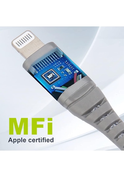 Omars MFI Sertifikalı Type-C to Lightning Apple Uyumlu iPhone / iPad Örgülü Hızlı Şarj ve Data Kablosu 1 Metre Gri